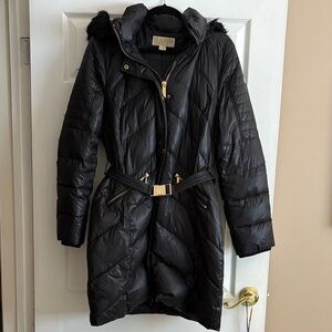 MICHAEL Michael Kors Black Puffer Coat with Gold Accents